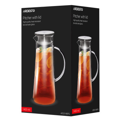 Кувшин с крышкой ARDESTO 1400мл, боросиликатное стекло, нержавеющая сталь, прозрачный