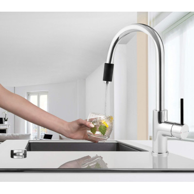 Змішувач для кухні Deante Aster, довж.виливу - 206мм, поворотний, 1+фільтр, хром-чорний