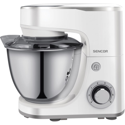 Міксер Sencor планетарний 1300Вт, насадки-3, чаша-нерж., метал, 5л, 6 швидкостей, Pulse-режим, білий Міксер Sencor планетарний 1300Вт, насадки-3, чаша-нерж., метал, 5л, 6 швидкостей, Pulse-режим, білий