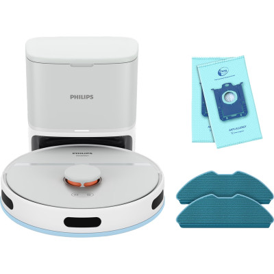 Робот-пилосос Philips Series 2000, h=9.7см, вологе прибирання, конт пил -0.38л, вода -0.3л, автон. робота до 120хв, EPA 11, Wi-Fi, станція самоочищ., білий