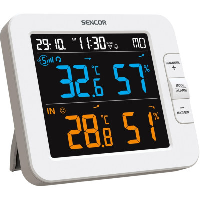 Метеостанція Sencor, внутр/зовн вимірювання, температура, вологість, час, дні тижня, календар, підтримує платформи Android та iOS, Білий Метеостанція Sencor, внутр/зовн вимірювання, температура, вологість, час, дні тижня, календар, підтримує платформи Android та iOS, Білий