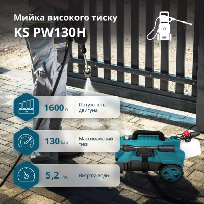 Мийка високого тиску Konner&Sohnen KS 1600Вт 90-130бар 312л/год шланг 7м 6.1кг