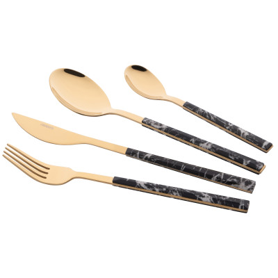 Набір столових приборів ARDESTO Gemini Marmo, 16 приборів, нержавіюча сталь, пластик, золотисто-чорний Набір столових приборів ARDESTO Gemini Marmo, 16 приборів, нержавіюча сталь, пластик, золотисто-чорний