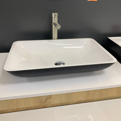 Раковина, умивальник Adamant LOWER, штучний камінь, прямокут., без отвору для змішувача та переливу, 560x360x100мм, накладний, чорно-білий