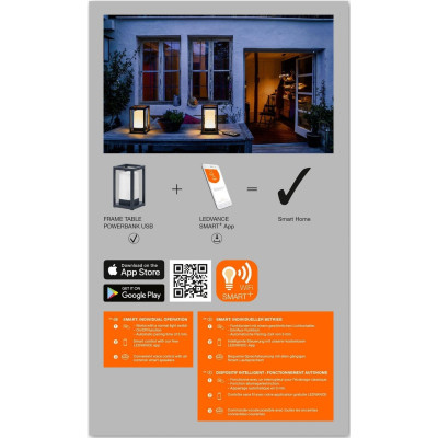 LEDVANCE Світильник розумний SMART WI-FI OUTDOOR TABLEFRAME POWERBANK RGBW, 5W, USB, 270Lm, 5200 mAh,Wi-Fi, чорний LEDVANCE Світильник розумний SMART WI-FI OUTDOOR TABLEFRAME POWERBANK RGBW, 5W, USB, 270Lm, 5200 mAh,Wi-Fi, чорний