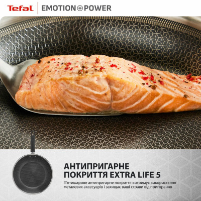 Сковорода Tefal Emotion+ Power, 24см, с крышкой, нержавеющая сталь, сердцевина-алюминий, хромированная сталь, бакелит, стекло Сковорода Tefal Emotion+ Power, 24см, с крышкой, нержавеющая сталь, сердцевина-алюминий, хромированная сталь, бакелит, стекло