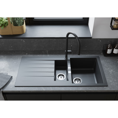 Мийка кухонна Hansgrohe S52, граніт, прямокутник, з крилом, 980х480х190мм, чаша - 1.5, накладна, S520-F530, чорний графіт Мийка кухонна Hansgrohe S52, граніт, прямокутник, з крилом, 980х480х190мм, чаша - 1.5, накладна, S520-F530, чорний графіт