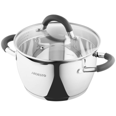 Кастрюля со стеклянной крышкой и сливом Ardesto Gemini Livorno, 2.3л, нержавеющая сталь, силикон AR1923GS Кастрюля со стеклянной крышкой и сливом Ardesto Gemini Livorno, 2.3л, нержавеющая сталь, силикон AR1923GS