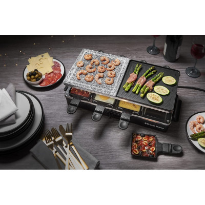 Гриль Russell Hobbs раклетница Multi Raclette 3in1, 1400Вт, 8 сковородок, нерж.сталь, черный