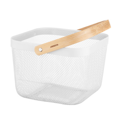 Кошик з ручкою Ardesto Midori 25х24.5х18см, метал, дерево, білий Кошик з ручкою Ardesto Midori 25х24.5х18см, метал, дерево, білий