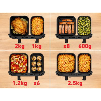 Tefal Мультипіч Dual Easy Fry XXL, 2700Вт, чаша-6.5+4.5л, сенсорне керув., 2 чаши, гриль, пластик, чорний