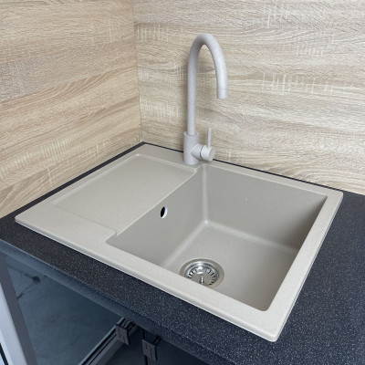 Набір кухонний Adamant Minimal, штучний камінь, прямокут., з крилом, 615х495х200мм, чаша - 1, врізна, Сахара + змішувач та дозатор