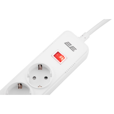 Удлинитель-фильтр сетевой 2E 5xТип F, 3x1.5мм кв, 16A, 3xUSB-A, с защитой от перенапряжения, 2м, белый 2E-SP515M2USBWH