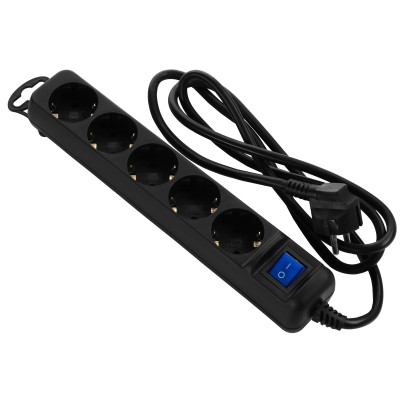 Удлинитель сетевой 2E 5хТип F, 3х1.5мм кв, 16A, 1.5м, черный 2E-U05ES15M1.5BK