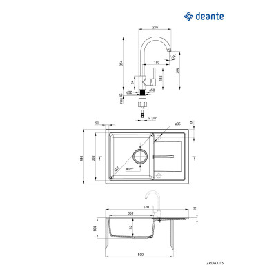 Набір для кухні Deante Leda, гранітна мийка ZRD_2113 + зміш. BEN_262M, графіт-хром Набір для кухні Deante Leda, гранітна мийка ZRD_2113 + зміш. BEN_262M, графіт-хром