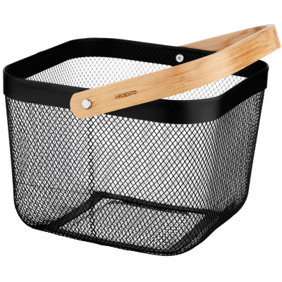 Кошик з ручкою ARDESTO Midori 25х24.5х18см, метал, бамбук, чорний Кошик з ручкою ARDESTO Midori 25х24.5х18см, метал, бамбук, чорний