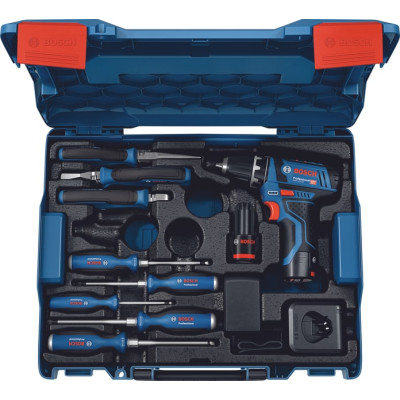 Bosch Шурупокрут-дриль акумуляторний GSB 12В 2х2А·год 30Нм 400·1300об·хв 0.89кг GAL 12V-20 + набір ручного інструменту