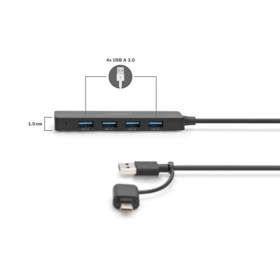 Хаб DIGITUS USB-A/C > 4хUSB-А, 0,2 м, активний (опція)