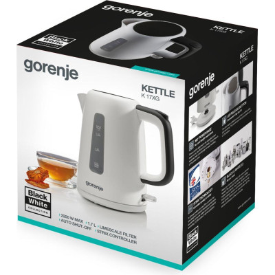 Электрочайник Gorenje 1.7л, Strix контроль, пластик, белый