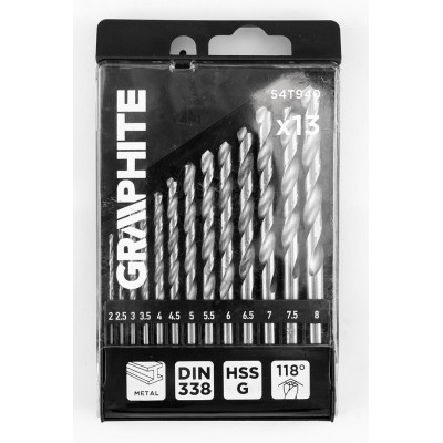 Набір свердел по металу GRAPHITE HSS HSS-G 2-8мм кейс 13шт