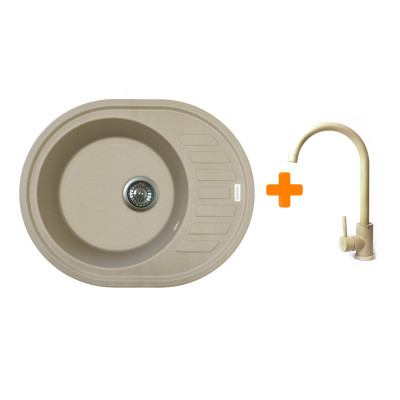 Набір кухонний Adamant Ovum, штучний камінь, овальна, з крилом, 615х495х200мм, чаша - 1, врізна, Сахара + змішувач