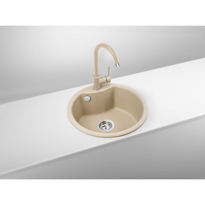 Мийка кухонна Deante Solis, граніт, круг, без крила, 480х480х194мм, чаша - 1, накладна, пісок