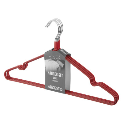 Набір вішаків ARDESTO 40.5см, 5шт, метал, ПВХ, червоний