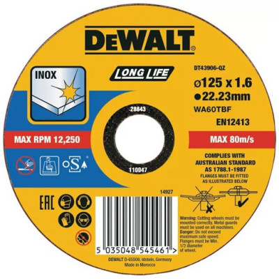 Диск відрізний DeWalt INOX Long Life по металу 125х1.6х22.23мм