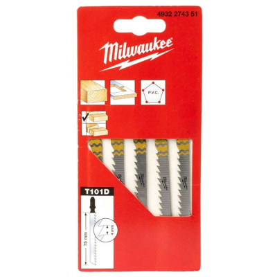 Полотно пиляльне для електролобзика Milwaukee T101D по дереву, крок зуба 4ммх75мм, 5шт