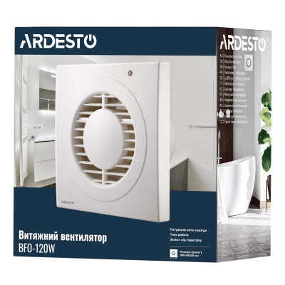 Витяжний вентилятор Ardesto 20 Вт, 150 м3/г, 2300 об./хв., 35 дБ, білий (BFO-120W)