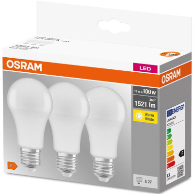Набір ламп 3шт OSRAM LED E27 13Вт 2700К 1520Лм A60