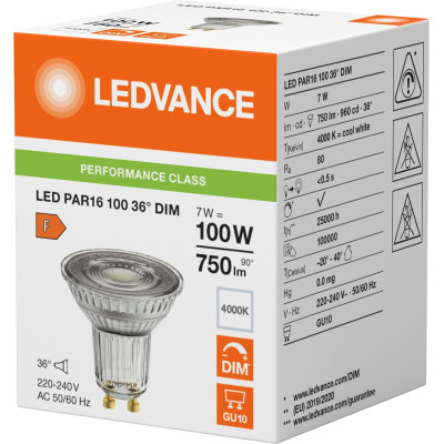 LEDVANCE Лампа GU10 7Вт 4000K 700Лм MR16 димується LEDVANCE Лампа GU10 7Вт 4000K 700Лм MR16 димується