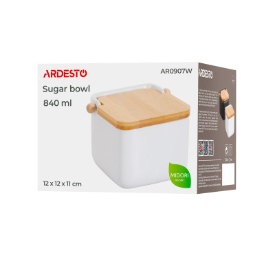 Цукорниця ARDESTO Midori 12х12х11см, 840мл, кераміка, бамбук, біла