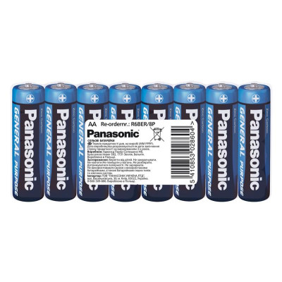 Батарейка Panasonic GENERAL PURPOSE вугільно-цинкова AA(R6) плівка, 8 шт.