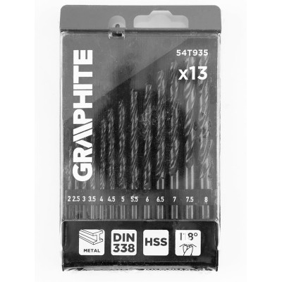 Набір свердел по металу GRAPHITEHSS зі швидкорізальної сталі HSS 2-8мм кейс 13шт