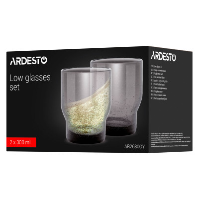ARDESTO Набір склянок низьких Bubble 300мл, 2шт, скло, сірий ARDESTO Набір склянок низьких Bubble 300мл, 2шт, скло, сірий