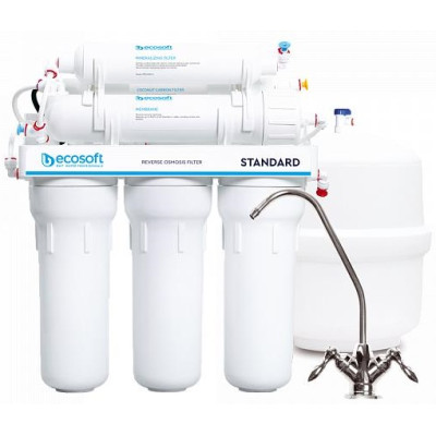 Фільтр зворотного осмосу Ecosoft Standard 6-50M з мінералізатором, мембрана 50gpd, кран капля Фільтр зворотного осмосу Ecosoft Standard 6-50M з мінералізатором, мембрана 50gpd, кран капля