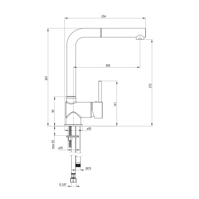 Змішувач для кухні Deante Aster, довж.виливу - 209мм, витяжний, 1важіль, чорний