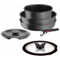 Набор посуды Tefal Ingenio Inspiration, 6 предметов, алюминий, стекло, бакелит, черный
