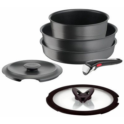 Набір посуду Tefal Ingenio Inspiration, 6 предметів, алюміній, скло, бакеліт, чорний