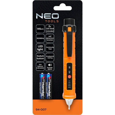 Neo Tools Детектор напруги, 12-1000В, кат.1000В, 2х1.5В ААА Neo Tools Детектор напруги, 12-1000В, кат.1000В, 2х1.5В ААА