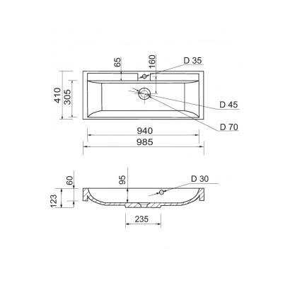 Раковина, умивальник Adamant STRENG NEW, штучний камінь, прямокут., з отвором для змішувача, з отвором для переливу, 990x410x123мм, накладний, білий Раковина, умивальник Adamant STRENG NEW, штучний камінь, прямокут., з отвором для змішувача, з отвором для переливу, 990x410x123мм, накладний, білий