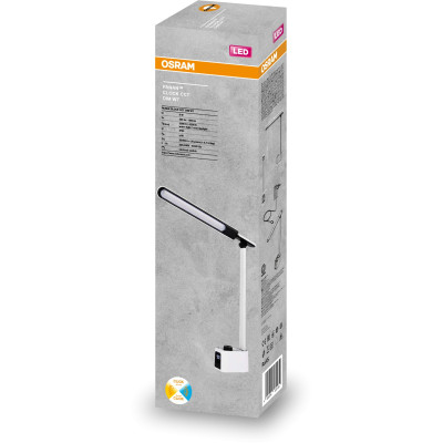 LEDVANCE Лампа настільна Panan Clock 8Вт 3000К 4000К 6500К 2USB з димером білий