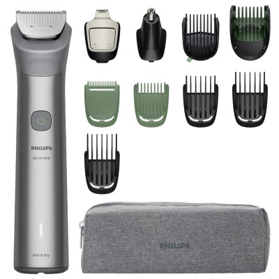 Тример Philips Series 5000, для бороди, голови та тіла, насадок-11, сталь, сірий Тример Philips Series 5000, для бороди, голови та тіла, насадок-11, сталь, сірий