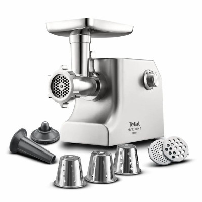М'ясорубка Tefal HV10 8in1, 2200Вт, 5.5кг/хв, 3 решітки, насадка для ковбас, кеббе, 3 терки, метал NE858D38