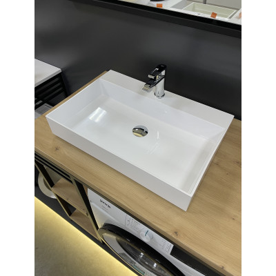 Раковина, умивальник Adamant SLENDER, штучний камінь, прямокут., з отвором для змішувача, без переливу, 605x405x120мм, накладний, білий