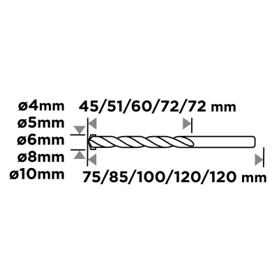 Набір свердел по бетону GRAPHITE 4-10мм, кейс, 5шт Набір свердел по бетону GRAPHITE 4-10мм, кейс, 5шт