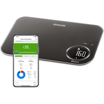 Ваги Sencor кухонні, 8кг, підключення до смартфону, AAAx2, пластик, чорний Ваги Sencor кухонні, 8кг, підключення до смартфону, AAAx2, пластик, чорний