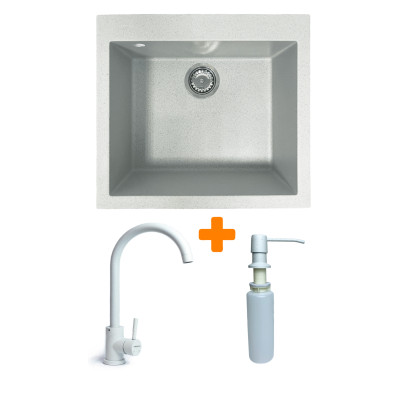 Набір кухонний Adamant Univer, штучний камінь, квадрат, без крила, 560х500х200мм, чаша - 1, врізна, Old stone + змішувач та дозатор