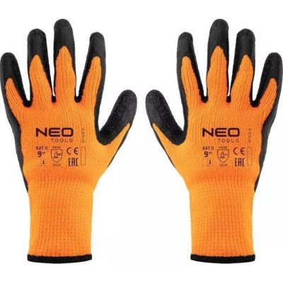 Neo Tools Рукавички робочі, латексне покриття, поліестер, р.9, помаранчево чорні